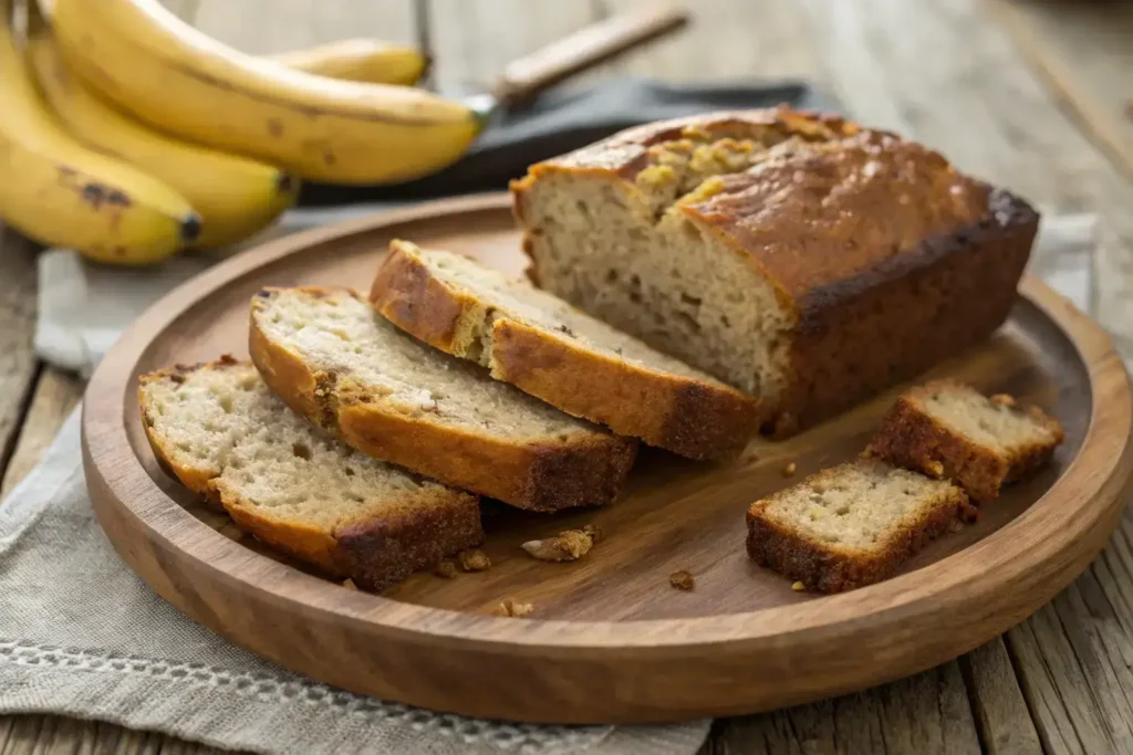 How Long Can I Store Banana Bread? Moist banana bread with walnuts on a plate.