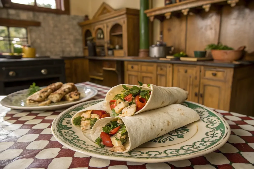 Are chicken wraps ok for weight loss? A close-up of a delicious chicken wrap filled with lean protein and vibrant vegetables.